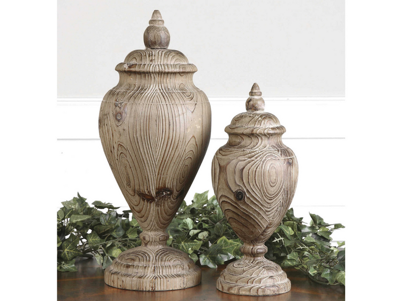 Abbyson Home Brico Carved Wood Finials, Set of 2
