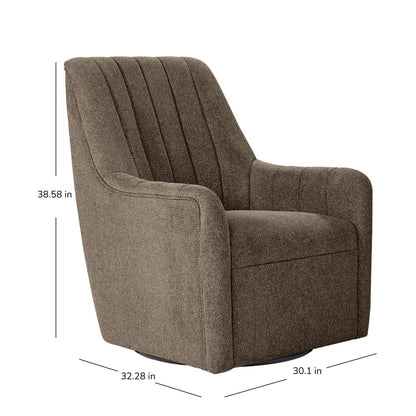 Bristol Fabric Channeled Swivel Chair, Dark Brown