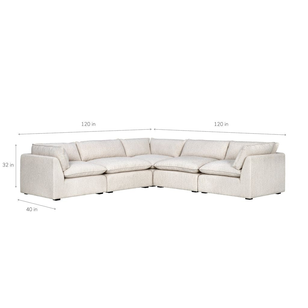 Luxe Boucle Fabric 5pc Two-Arm Sectional, Oat