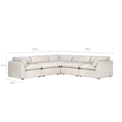 Luxe Boucle Fabric 5pc Two-Arm Sectional, Oat