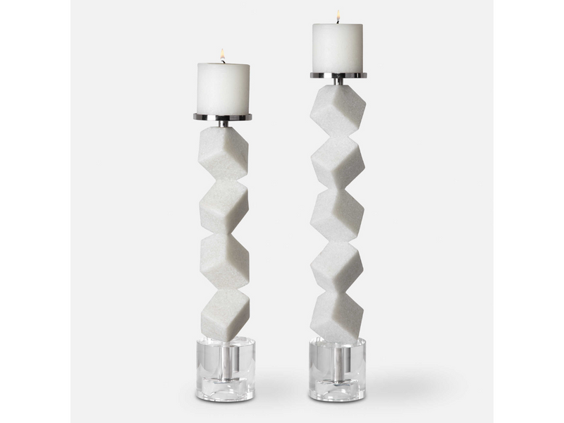 Abbyson Home Casey Marble Cube Candleholders, Set of 2
