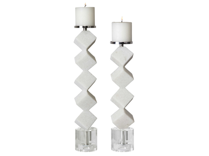 Abbyson Home Casey Marble Cube Candleholders, Set of 2