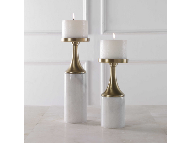 Abbyson Home Cast Marble Candleholders, Set of 2