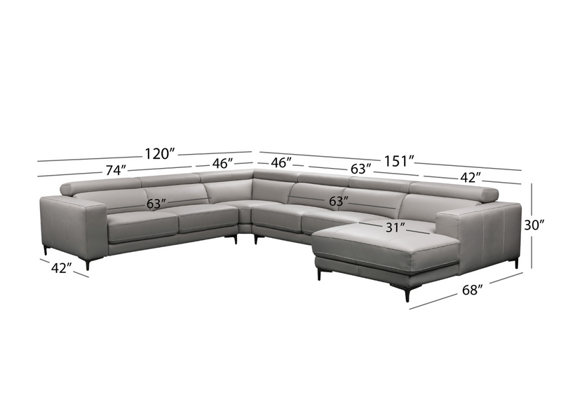 Claudius Leather Sectional with Power Seats and Manual Headrests