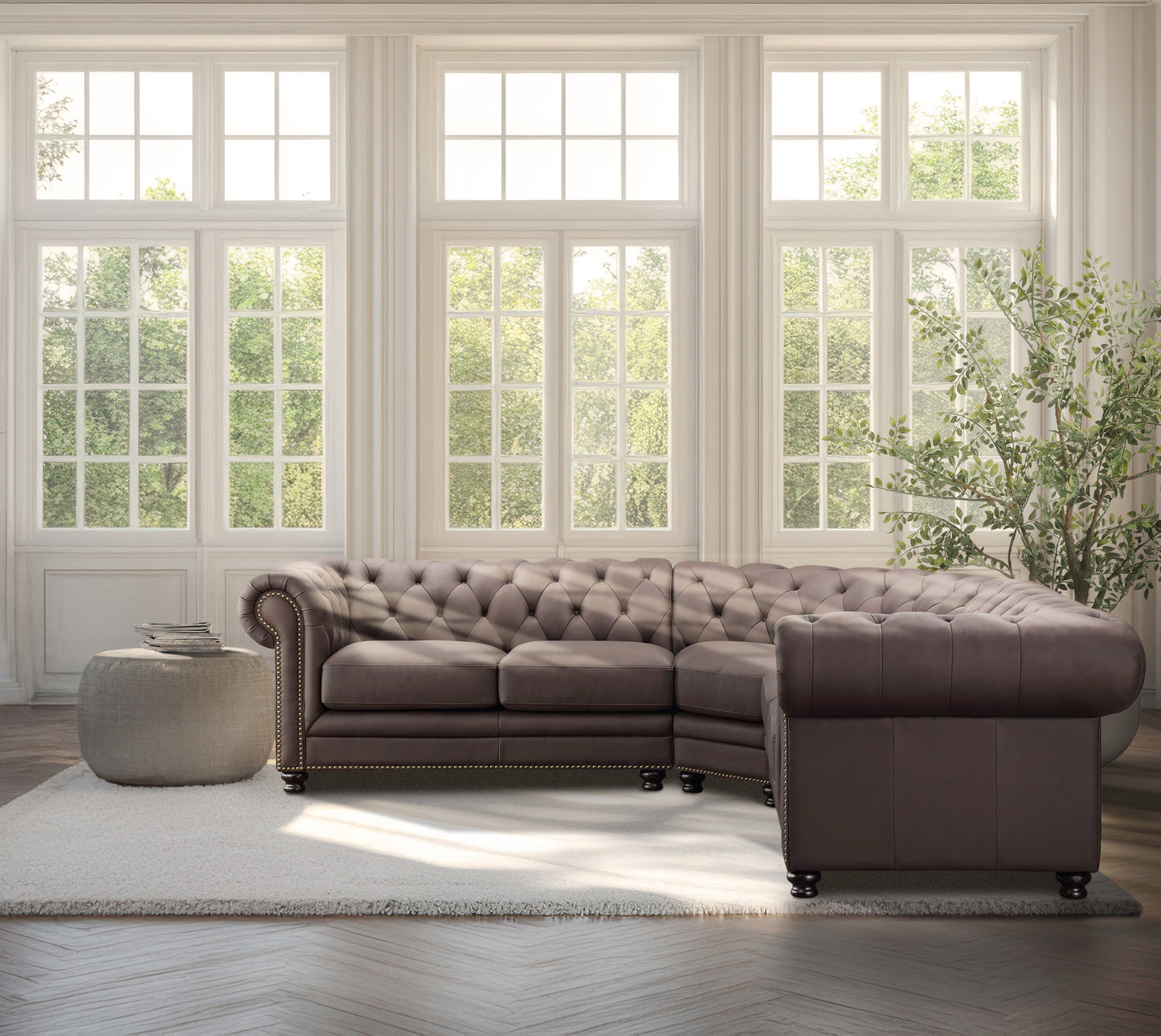 Culver 3pc Leather Chesterfield Sectional, Brown