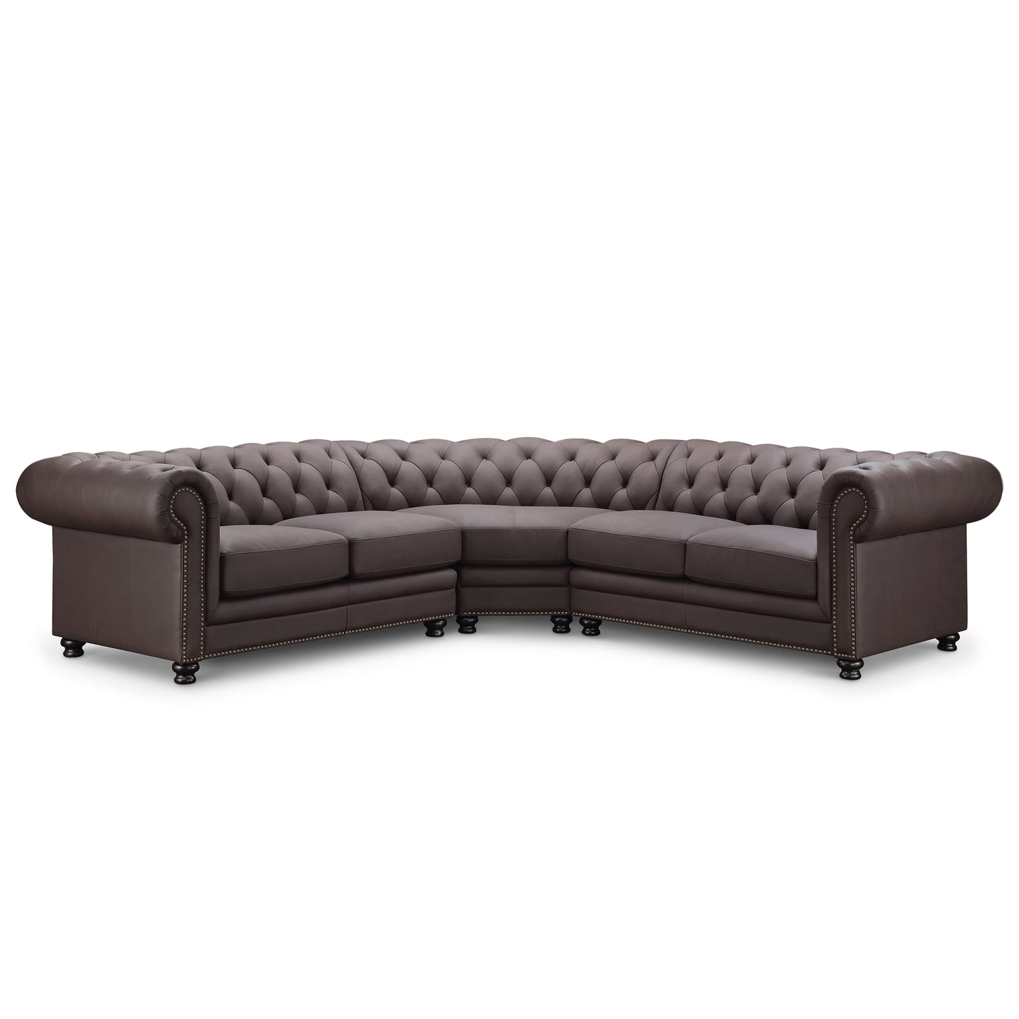 Culver 3pc Leather Chesterfield Sectional, Brown