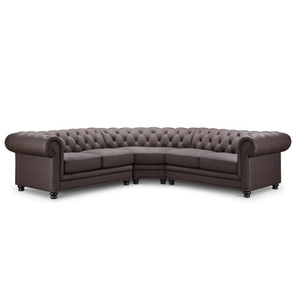 Culver 3pc Leather Chesterfield Sectional, Brown