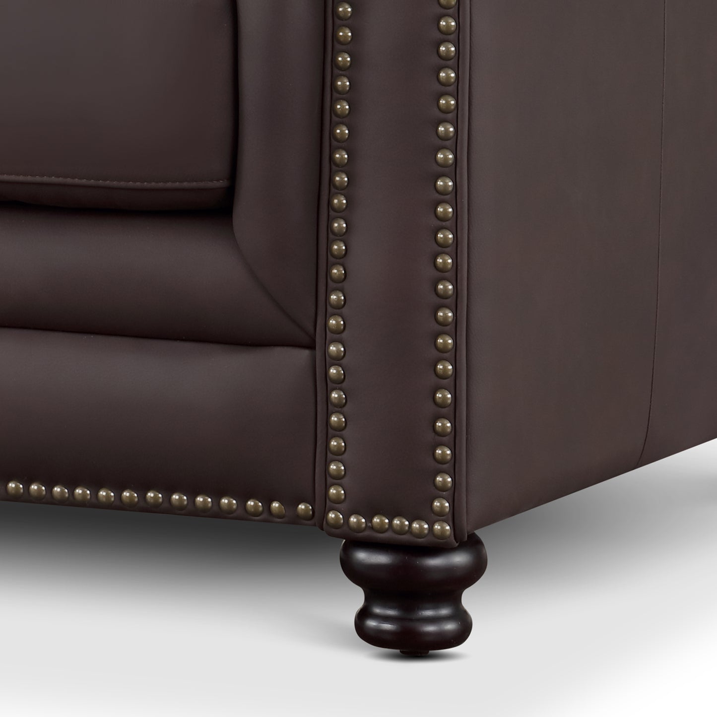 Culver 3pc Leather Chesterfield Sectional, Brown