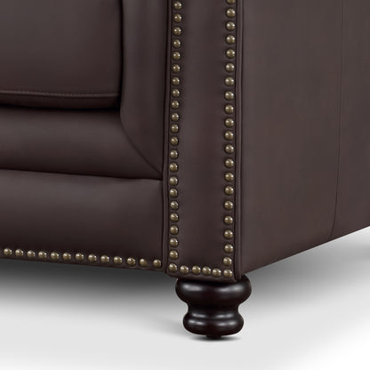Culver 3pc Leather Chesterfield Sectional, Brown