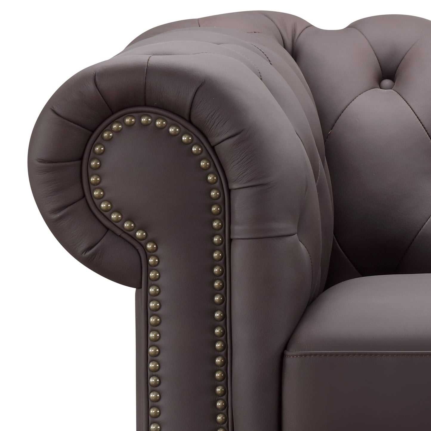 Culver 3pc Leather Chesterfield Sectional, Brown