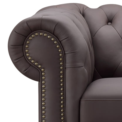 Culver 3pc Leather Chesterfield Sectional, Brown
