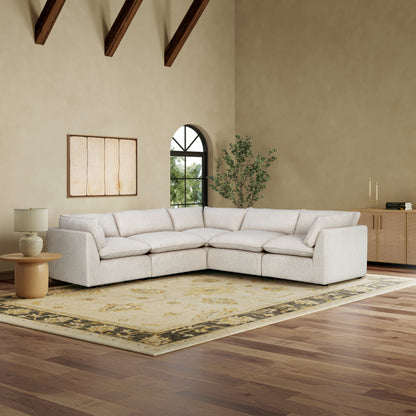 Luxe Boucle Fabric 5pc Two-Arm Sectional, Oat