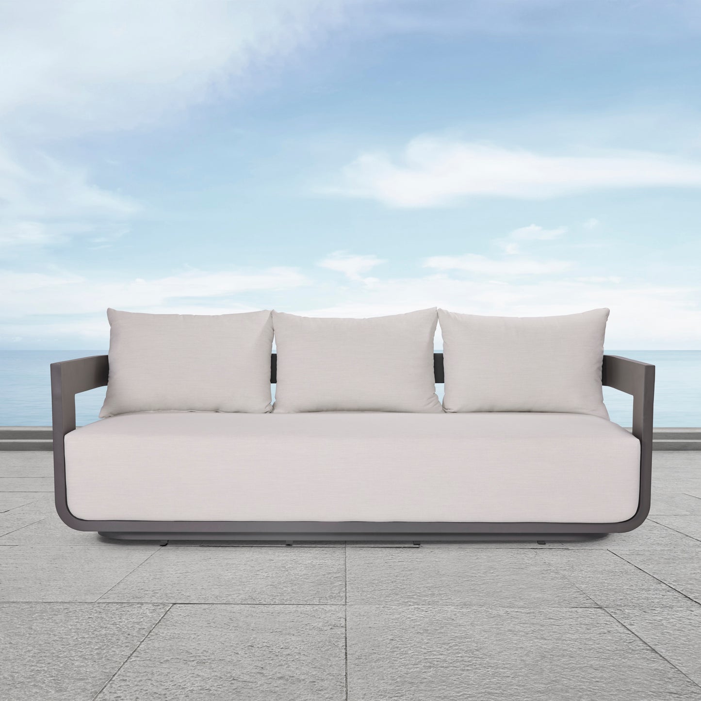 Sedona Outdoor Sofa, Sunbrella Cast Pumice And Bronze Aluminum