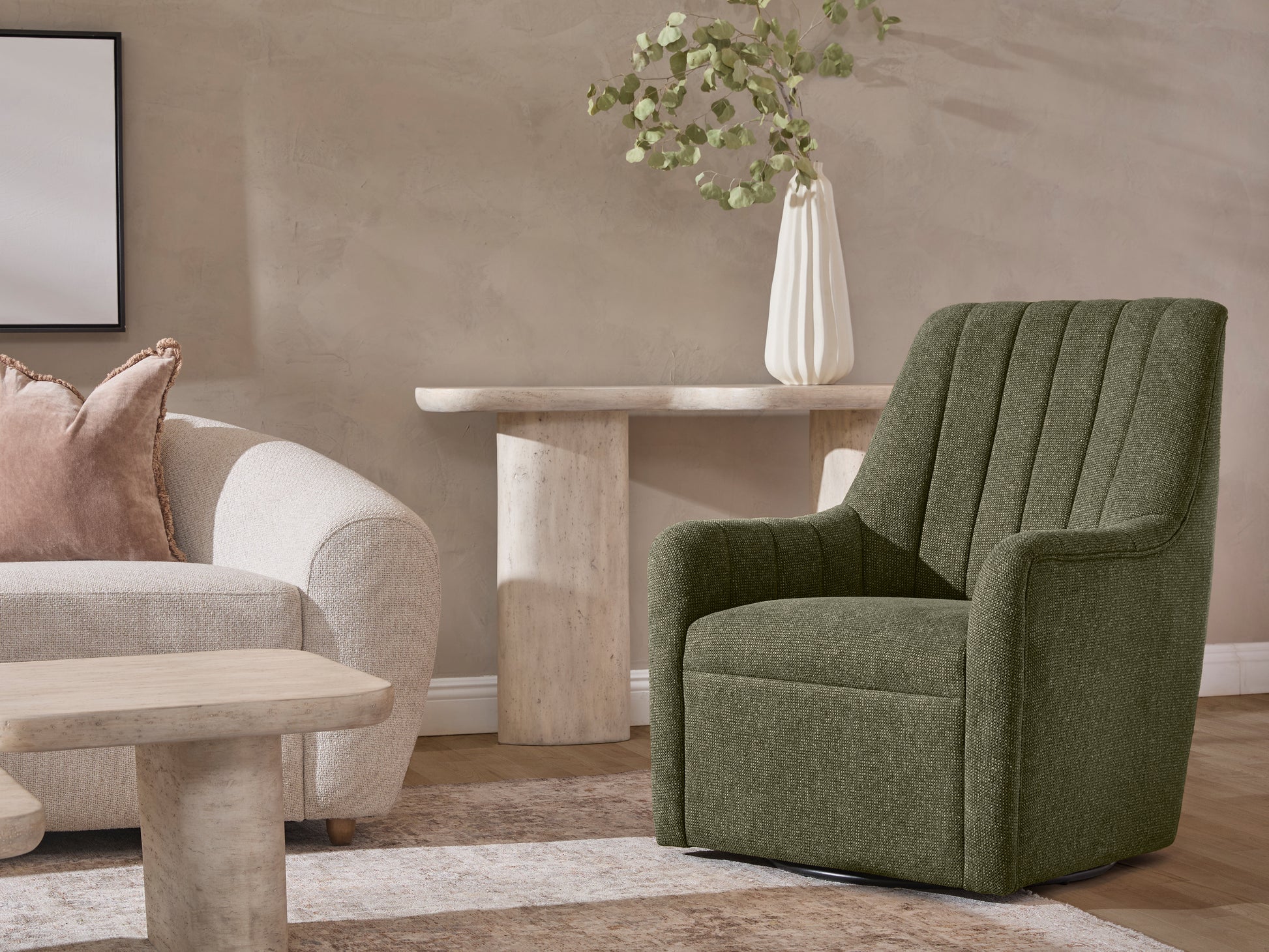 Bristol Fabric Channeled Swivel Chair, Green