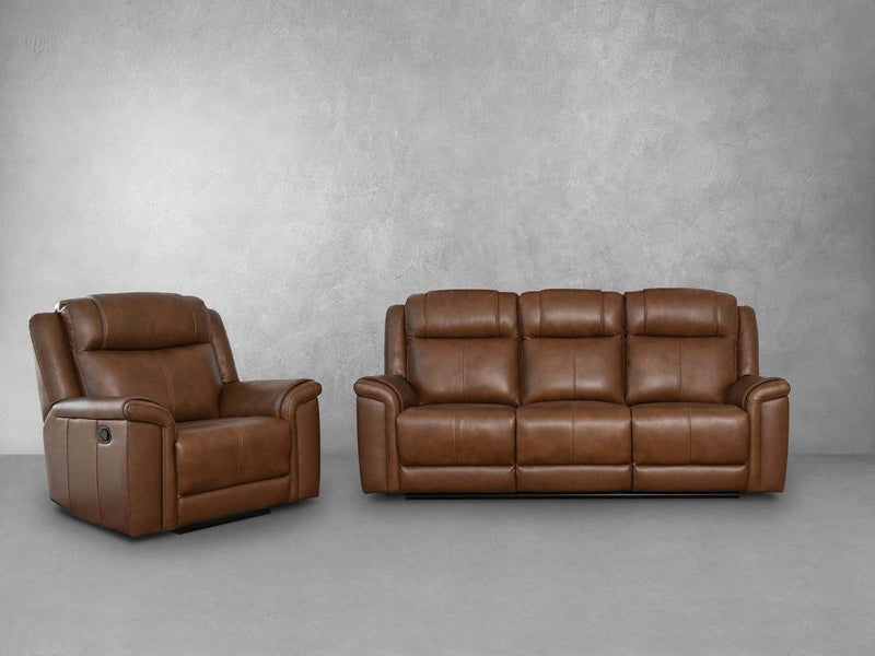Gilmore 2-pc Leather Manual Reclining Sofa and Chair, Brown