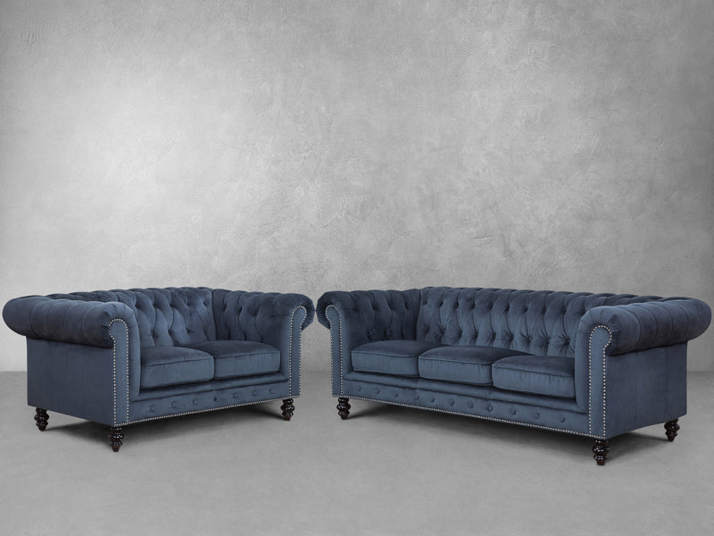 Grand Chesterfield Velvet Sofa and Loveseat Set