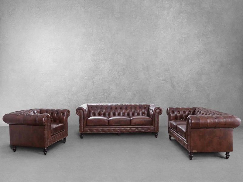 Grand Chesterfield 3-pc Leather Sofa Set