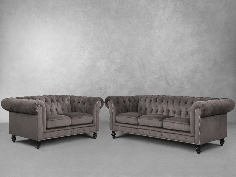 Grand Chesterfield Velvet Sofa and Loveseat Set