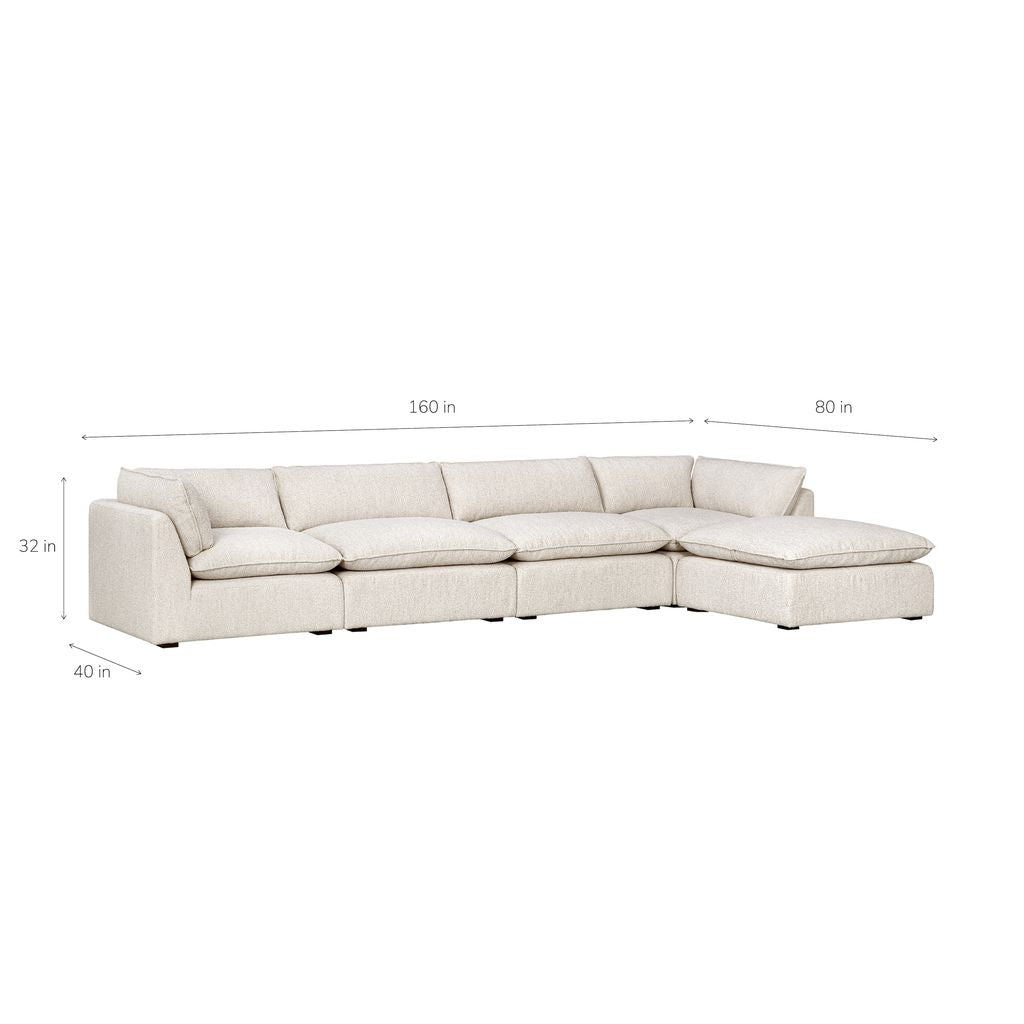 Luxe Boucle Fabric 5pc L-Shaped Sectional, Oat