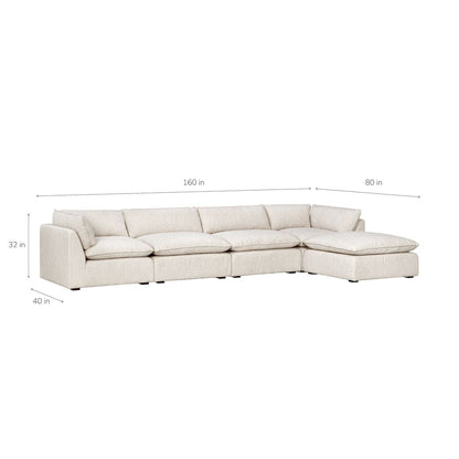 Luxe Boucle Fabric 5pc L-Shaped Sectional, Oat