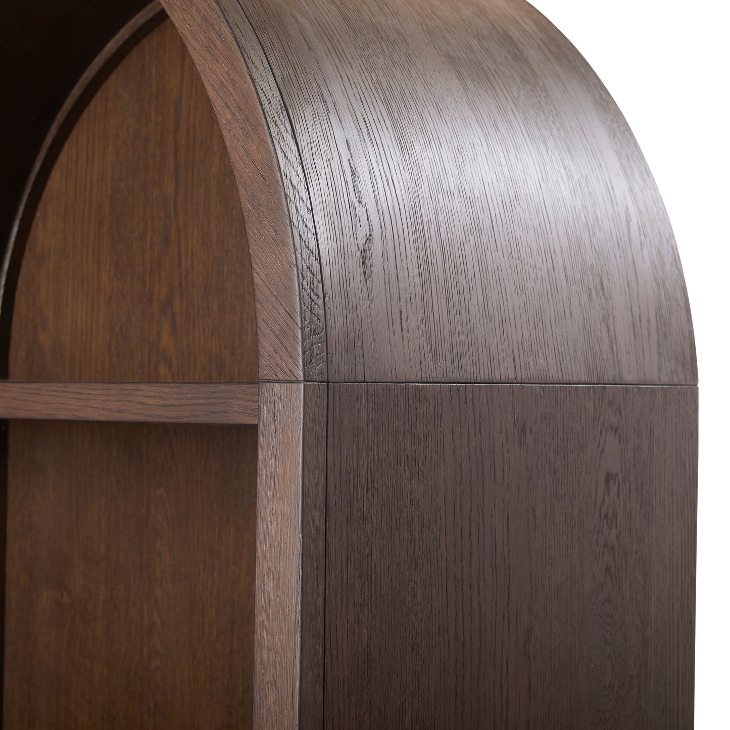 JoJo Fletcher Sawyer Oak and Grasscloth Curved Open Bookcase, Brown