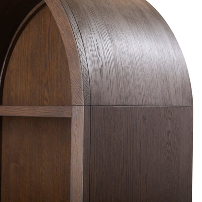 JoJo Fletcher Sawyer Oak and Grasscloth Curved Open Bookcase, Brown