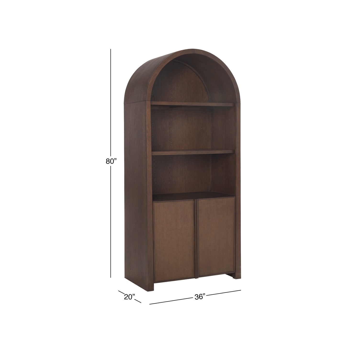 JoJo Fletcher Sawyer Oak and Grasscloth Curved Open Bookcase, Brown