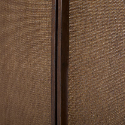 JoJo Fletcher Sawyer Oak and Grasscloth Curved Open Bookcase, Brown