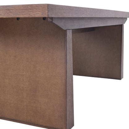 JoJo Fletcher Sawyer Oak and Grasscloth 84-120in Dining Table with 2 Leaves, Brown