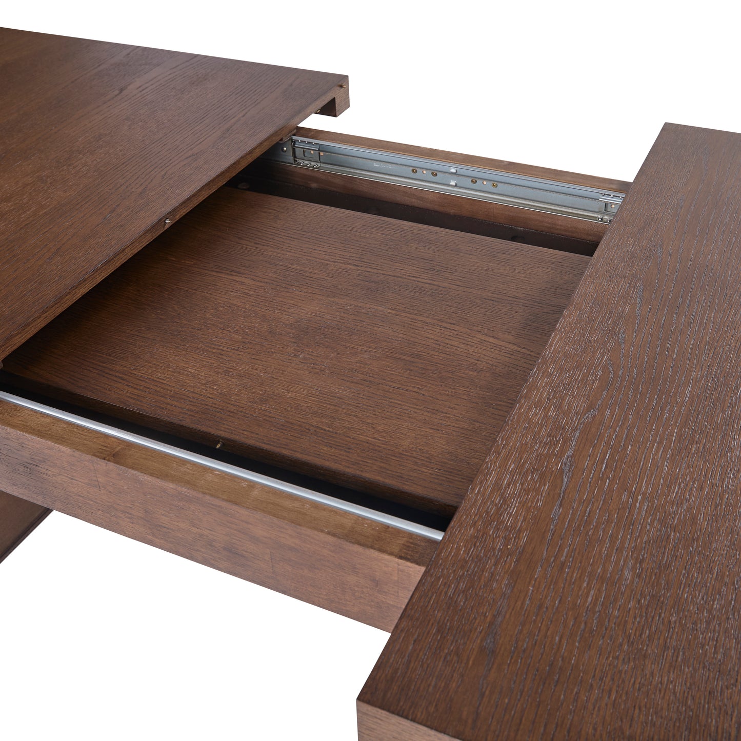 JoJo Fletcher Sawyer Oak and Grasscloth 84-120in Dining Table with 2 Leaves, Brown