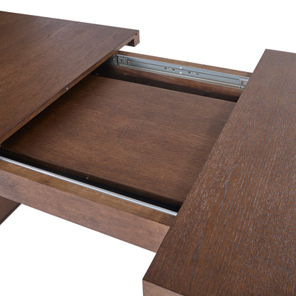 JoJo Fletcher Sawyer Oak and Grasscloth 84-120in Dining Table with 2 Leaves, Brown