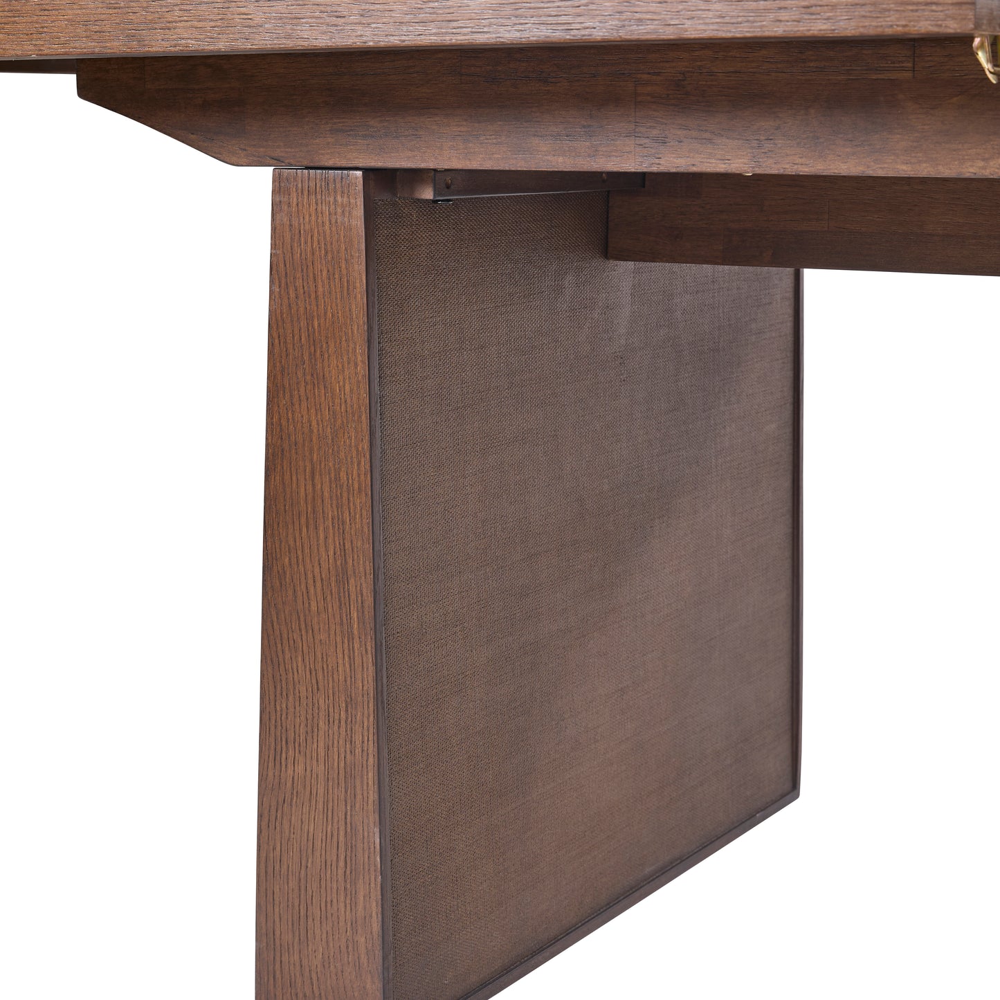 JoJo Fletcher Sawyer Oak and Grasscloth 84-120in Dining Table with 2 Leaves, Brown