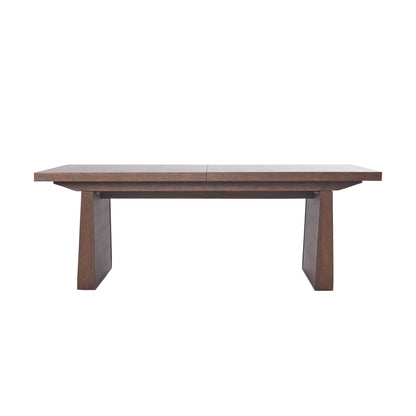 JoJo Fletcher Sawyer Oak and Grasscloth 84-120in Dining Table with 2 Leaves, Brown