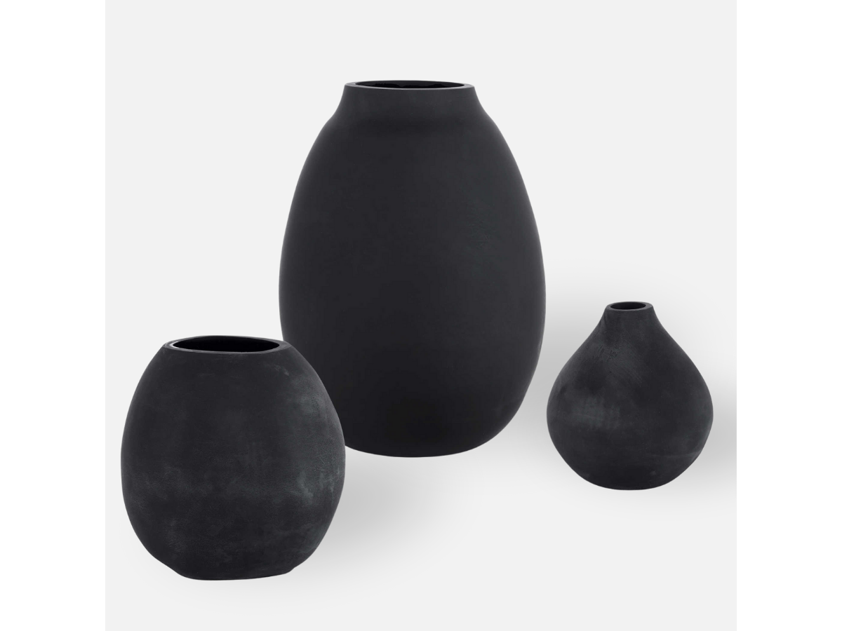 Abbyson Home Heath Matte Black Vases, Set of 3