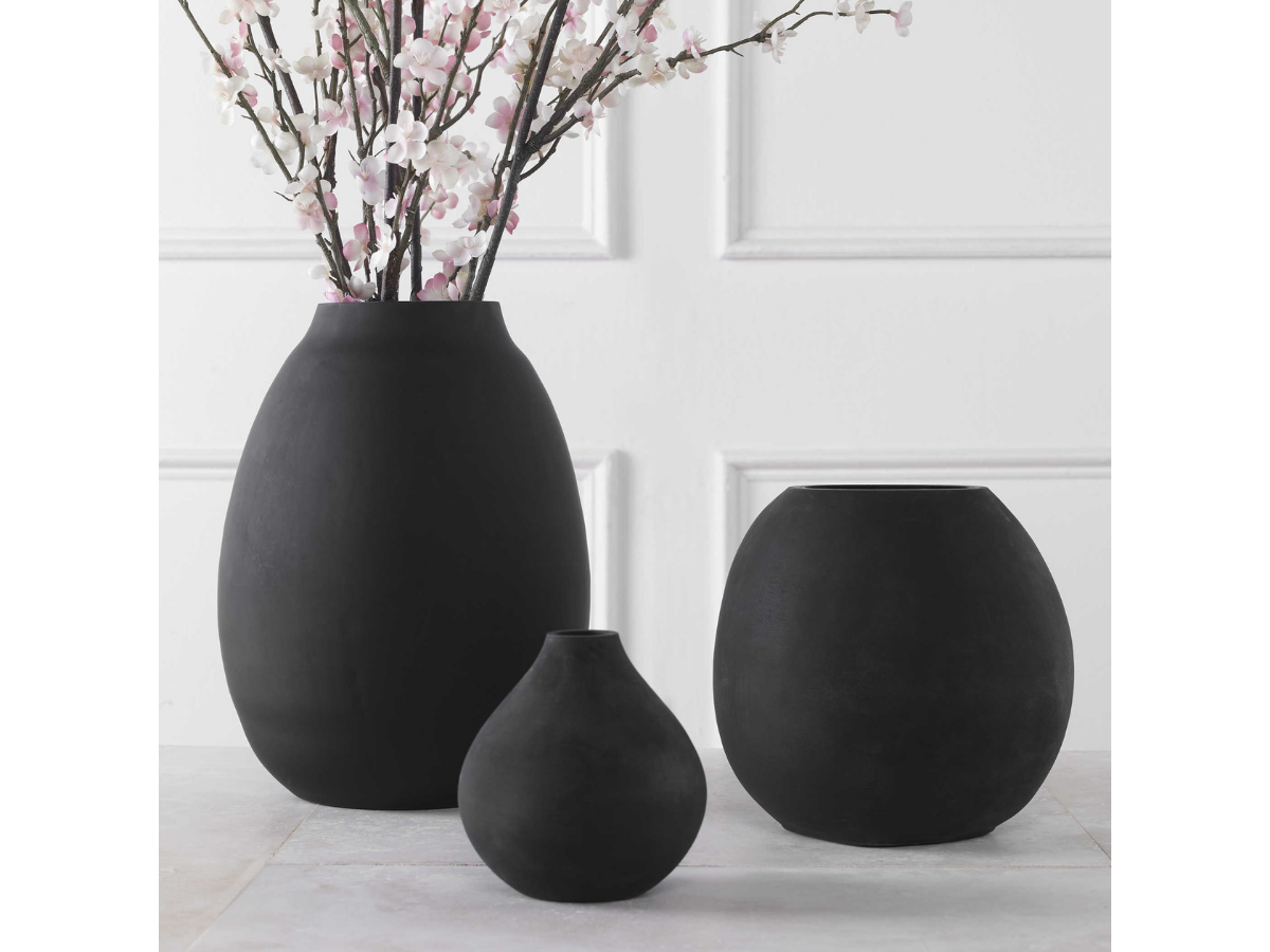 Abbyson Home Heath Matte Black Vases, Set of 3