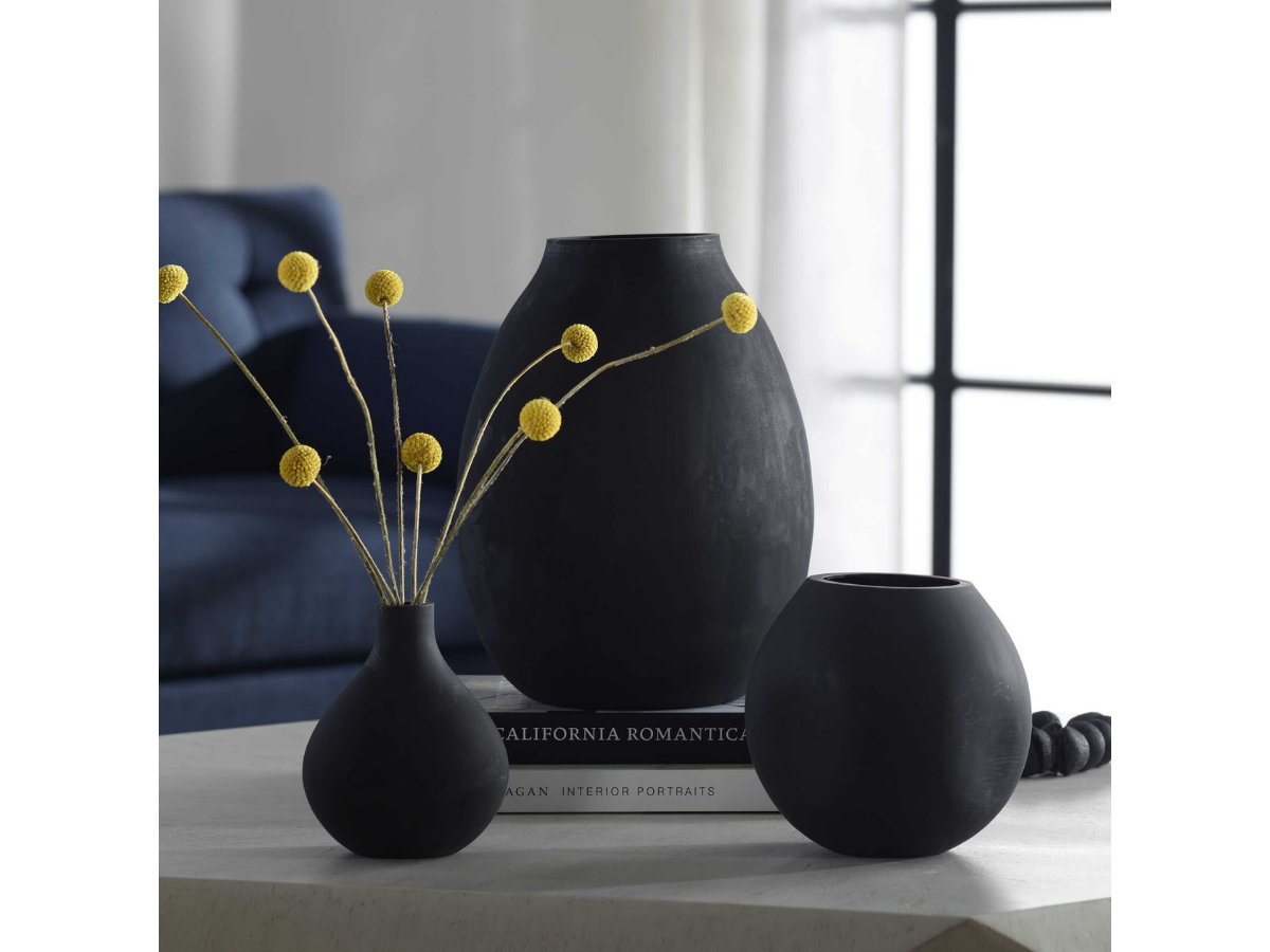 Abbyson Home Heath Matte Black Vases, Set of 3