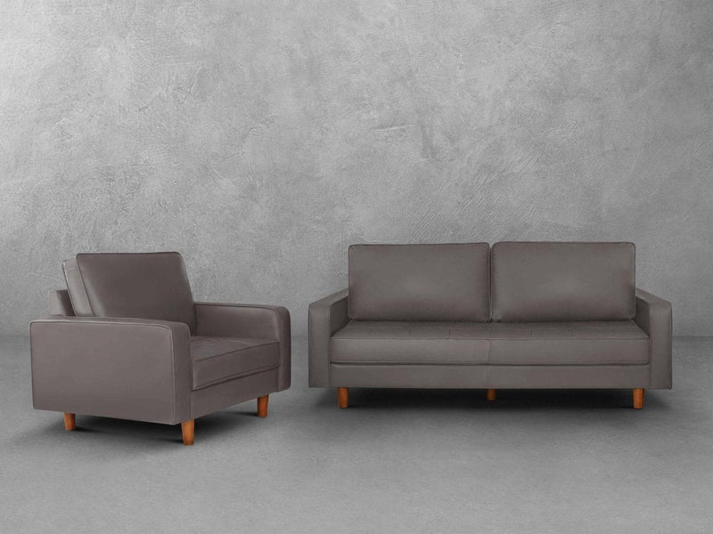 Holloway Mid-Century Leather Sofa and Armchair Set