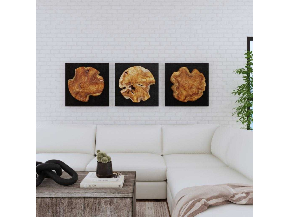 Abbyson Home Kaira Teak Wood Wall Decor, Set of 3