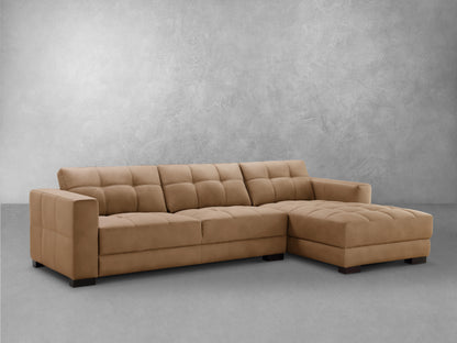 Klyden Leather Chaise Sectional, Saddle Brown