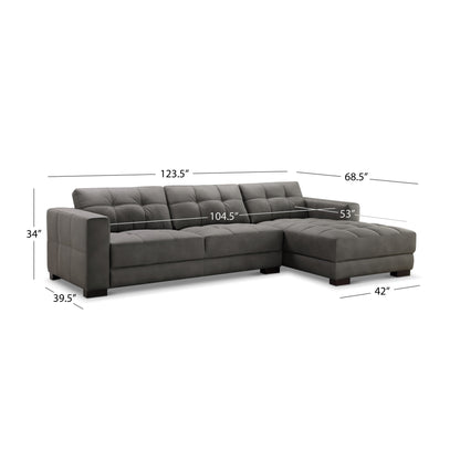 Klyden Top Grain Leather Chaise Sectional, Gray