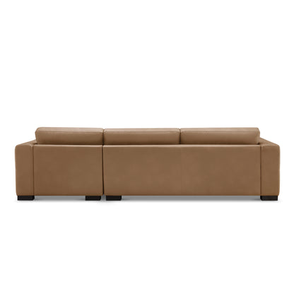 Klyden Leather Chaise Sectional, Saddle Brown