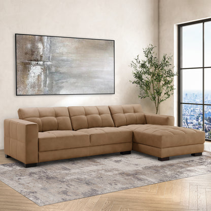 Klyden Leather Chaise Sectional, Saddle Brown