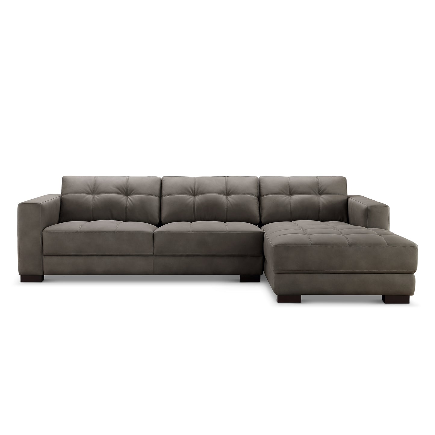 Klyden Top Grain Leather Chaise Sectional, Gray