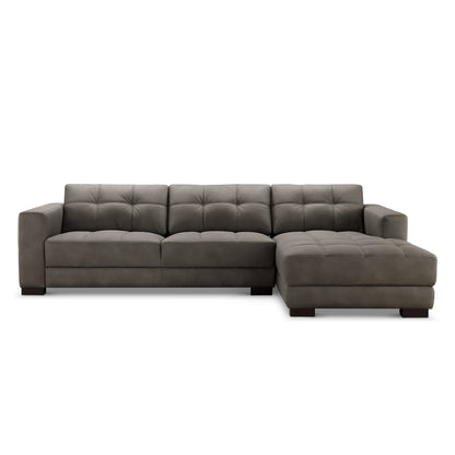 Klyden Top Grain Leather Chaise Sectional, Gray