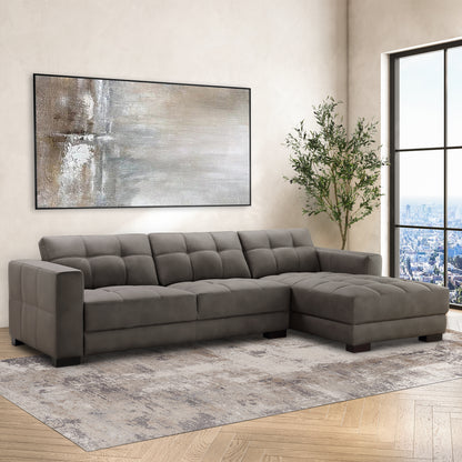 Klyden Top Grain Leather Chaise Sectional, Gray