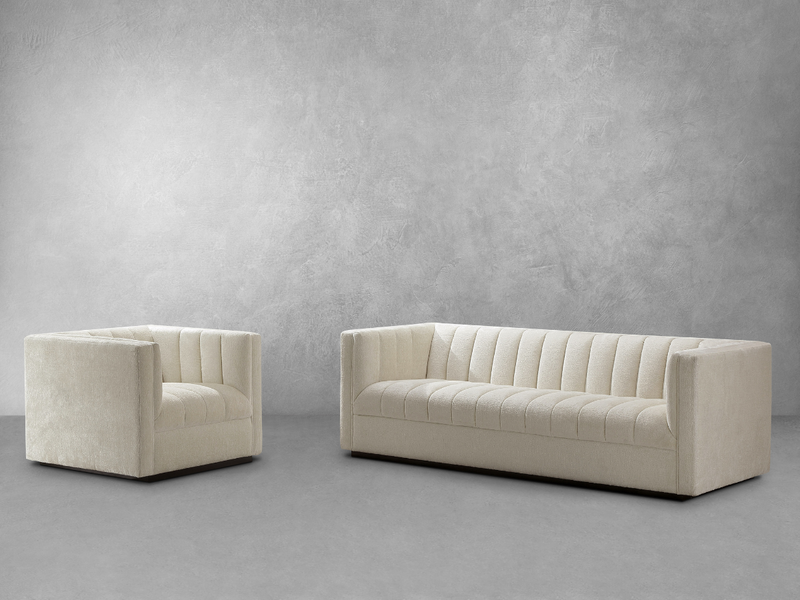 Lavish Upholstered Fabric Channel 2-pc Sofa and Chair Set