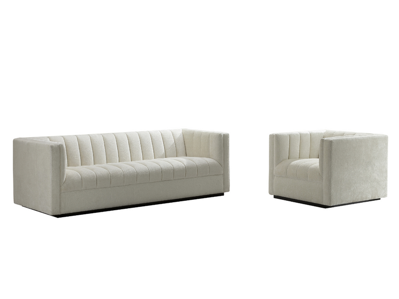 Lavish Upholstered Fabric Channel 2-pc Sofa and Chair Set