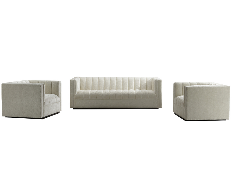 Lavish Upholstered Fabric Channel 3-pc Sofa and 2 Chairs Set