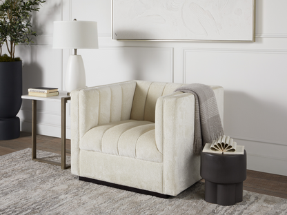 Lavish Upholstered Fabric Channel Chair - Cream