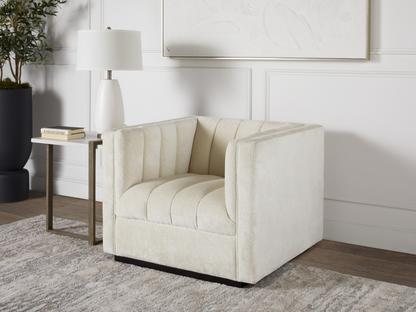 Lavish Upholstered Fabric Channel Chair - Cream